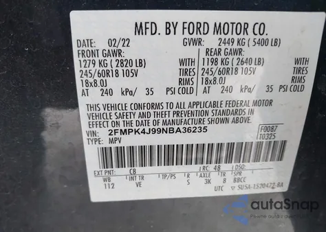 2022 Ford Edge Sel from USA, damaged, VIN 2FMPK4J99NBA36235
